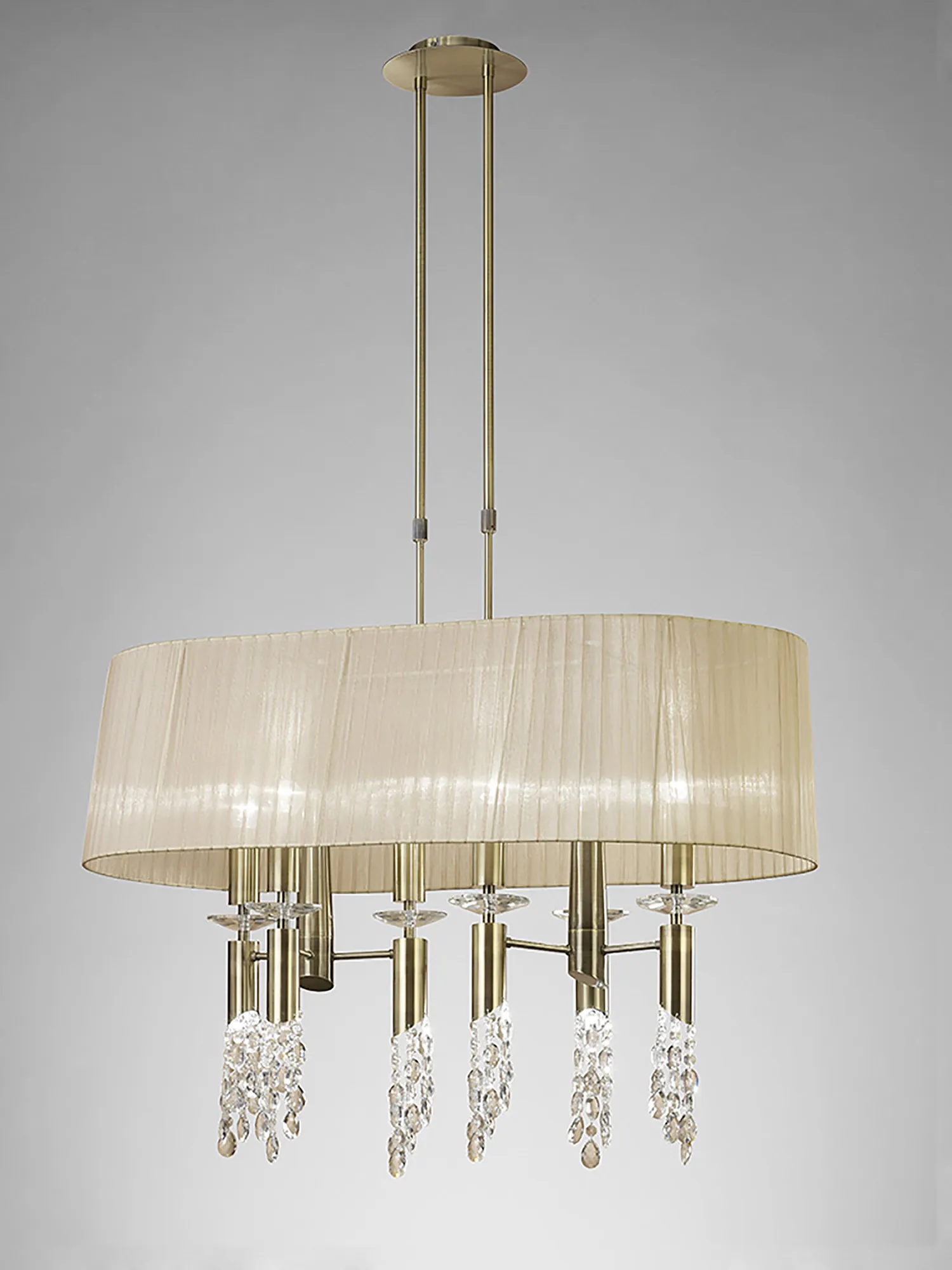 Tiffany AB Crystal Pendant 6+6 Light Antique Brass
